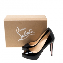 Pre Owned Christian Louboutin Black Patent Leather New Very Prive Peep Toe Pumps Size 38.5