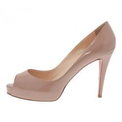 Pre Owned Christian Louboutin Nude Patent Very Prive Peep Toe Pumps Size 41.5