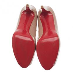 Pre Owned Christian Louboutin Nude Patent Very Prive Peep Toe Pumps Size 41.5