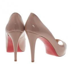 Pre Owned Christian Louboutin Nude Patent Very Prive Peep Toe Pumps Size 41.5