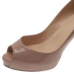 Pre Owned Christian Louboutin Nude Patent Very Prive Peep Toe Pumps Size 41.5