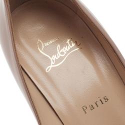 Pre Owned Christian Louboutin Nude Patent Very Prive Peep Toe Pumps Size 41.5