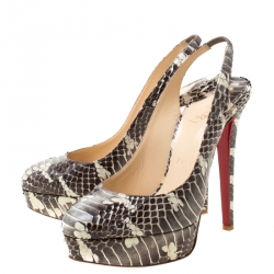 مملوكة مسبقًا Christian Louboutin Two Tone Python Leather Bianca Slingback Platform Sandals Size 38