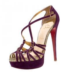 Pre Owned صندل كريستيان لوبوتان سويدي بنفسجي بسيور نعل سميك مقاس 39