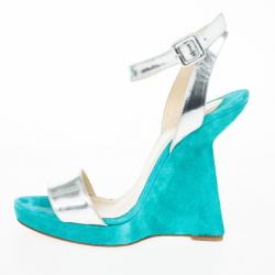 Pre Owned Christian Louboutin Djaldos Spechio Colorblock Ankle Strap Wedges Size 40