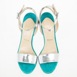 Pre Owned Christian Louboutin Djaldos Spechio Colorblock Ankle Strap Wedges Size 40