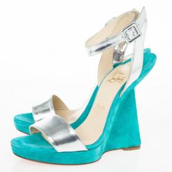 Pre Owned Christian Louboutin Djaldos Spechio Colorblock Ankle Strap Wedges Size 40