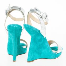 Pre Owned Christian Louboutin Djaldos Spechio Colorblock Ankle Strap Wedges Size 40