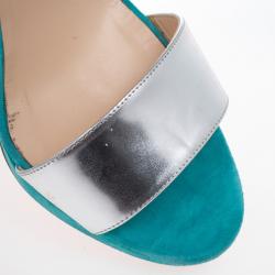 Pre Owned Christian Louboutin Djaldos Spechio Colorblock Ankle Strap Wedges Size 40