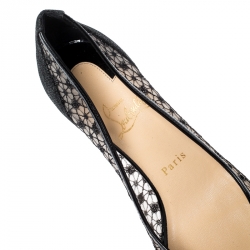 Pre Owned Christian Louboutin Black Lace Pointed Toe Kitten Heels Pumps Size 39.5