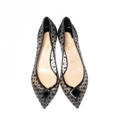 Pre Owned Christian Louboutin Black Lace Pointed Toe Kitten Heels Pumps Size 39.5