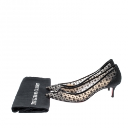 Pre Owned Christian Louboutin Black Lace Pointed Toe Kitten Heels Pumps Size 39.5