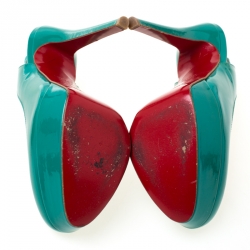 Pre Owned Christian Louboutin Green Patent Leather Bianca Platform Slingback Sandals Size 35.5