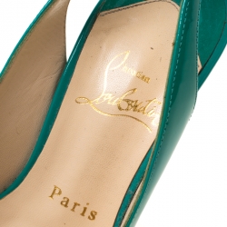 Pre Owned Christian Louboutin Green Patent Leather Bianca Platform Slingback Sandals Size 35.5