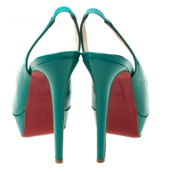 Pre Owned Christian Louboutin Green Patent Leather Bianca Platform Slingback Sandals Size 35.5