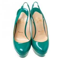 Pre Owned Christian Louboutin Green Patent Leather Bianca Platform Slingback Sandals Size 35.5