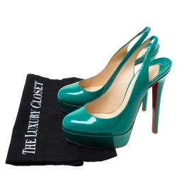 Pre Owned Christian Louboutin Green Patent Leather Bianca Platform Slingback Sandals Size 35.5