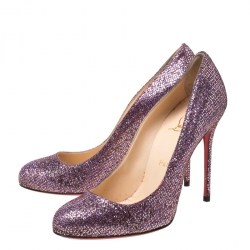 Pre Owned Christian Louboutin Lavender Glitter Mini Simple 85 Pumps Size 38