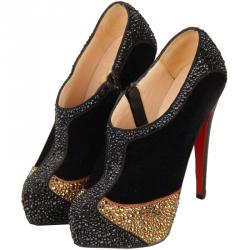 Christian Louboutin Black Velvet Laelia Strass Ankle Boots Size 36