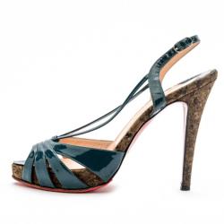 Pre Owned Christian Louboutin Teal Patent Activa Cork Sandals Size 38