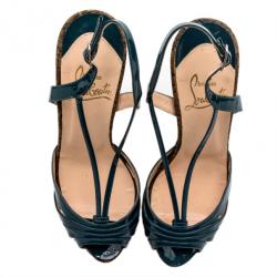 Pre Owned Christian Louboutin Teal Patent Activa Cork Sandals Size 38
