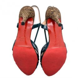 Pre Owned Christian Louboutin Teal Patent Activa Cork Sandals Size 38