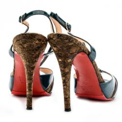 Pre Owned Christian Louboutin Teal Patent Activa Cork Sandals Size 38