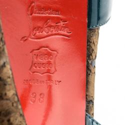 Pre Owned Christian Louboutin Teal Patent Activa Cork Sandals Size 38