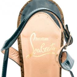 Pre Owned Christian Louboutin Teal Patent Activa Cork Sandals Size 38