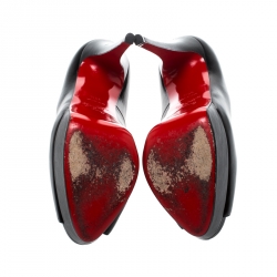 Pre Owned Christian Louboutin Black Leather Alta Poppins T Strap Peep Toe Platfrom Pumps Size 39.5