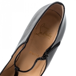 Pre Owned Christian Louboutin Black Leather Alta Poppins T Strap Peep Toe Platfrom Pumps Size 39.5
