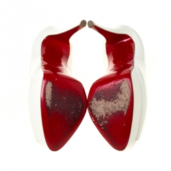 مملوكة مسبقًا Christian Louboutin White Patent Leather New Very Prive Peep Toe Pumps Size 39