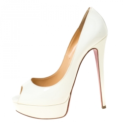 مملوكة مسبقًا Christian Louboutin White Patent Leather New Very Prive Peep Toe Pumps Size 39