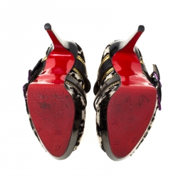 Pre Owned Christian Louboutin Multicolor Calfhair and Leather Bikini Peep Toe Pumps Size 38