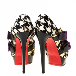 Pre Owned Christian Louboutin Multicolor Calfhair and Leather Bikini Peep Toe Pumps Size 38