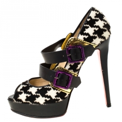 Pre Owned Christian Louboutin Multicolor Calfhair and Leather Bikini Peep Toe Pumps Size 38