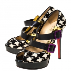 Pre Owned Christian Louboutin Multicolor Calfhair and Leather Bikini Peep Toe Pumps Size 38