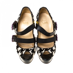 Pre Owned Christian Louboutin Multicolor Calfhair and Leather Bikini Peep Toe Pumps Size 38