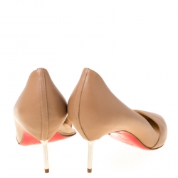 Pre Owned Christian Louboutin Beige Leather D'Orsay Metal Heel Pumps Size 40