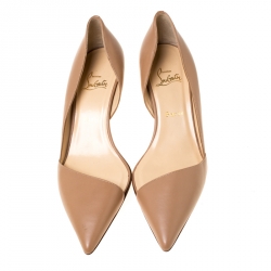 Pre Owned Christian Louboutin Beige Leather D'Orsay Metal Heel Pumps Size 40