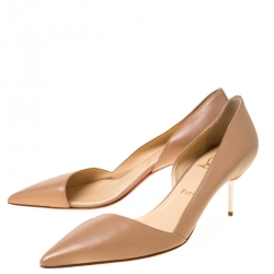 Pre Owned Christian Louboutin Beige Leather D'Orsay Metal Heel Pumps Size 40