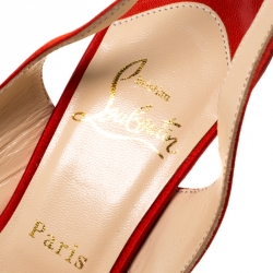 Pre Owned صندل كريستيان لوبوتان نعل سميك فتحة كعب عقدة جيني ساتان أحمر مقاس 37.5