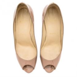 Pre Owned Christian Louboutin Nude Patent No Matter Peep Toe Pumps Size 37