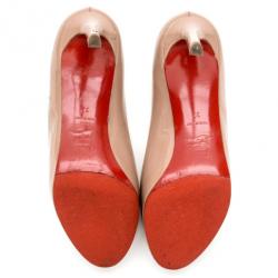 Pre Owned Christian Louboutin Nude Patent No Matter Peep Toe Pumps Size 37