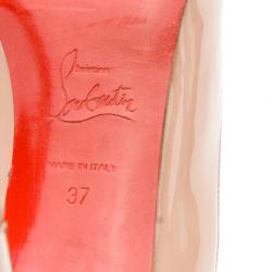Pre Owned Christian Louboutin Nude Patent No Matter Peep Toe Pumps Size 37