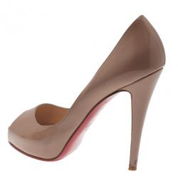 Pre Owned Christian Louboutin Nude Patent Very Prive Peep Toe Pumps Size 40