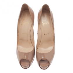 Pre Owned Christian Louboutin Nude Patent Very Prive Peep Toe Pumps Size 40