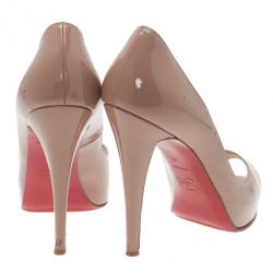 Pre Owned Christian Louboutin Nude Patent Very Prive Peep Toe Pumps Size 40