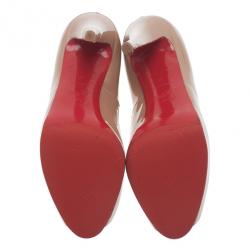 Pre Owned Christian Louboutin Nude Patent Very Prive Peep Toe Pumps Size 40