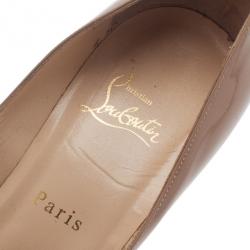 Pre Owned Christian Louboutin Nude Patent Very Prive Peep Toe Pumps Size 40